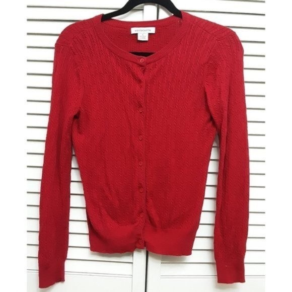 Liz Claiborne Sweaters - Liz Claiborne Red Long sleeve Cableknit Cardigan S